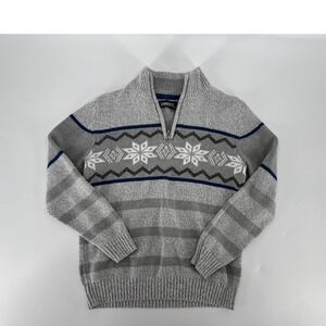Commerce Boys Knit Sweater Size 10 Gray Snowflake Fair Isle Quarter Zip